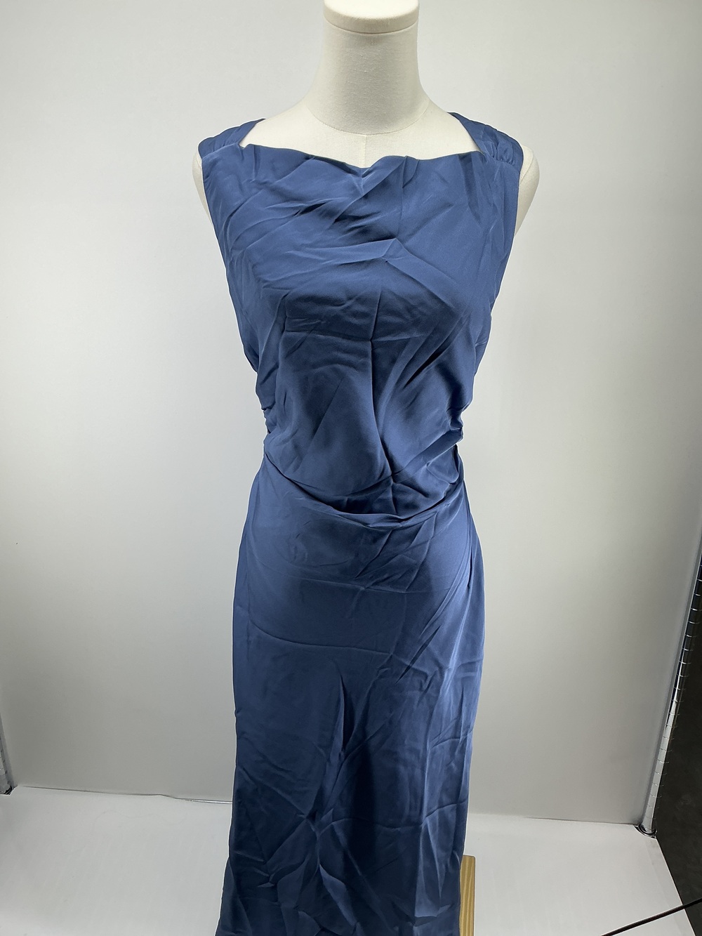 Washable Stretch Silk High Neck Midi Dress